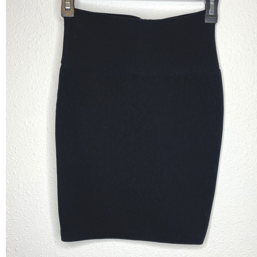 Women Skirt Ribbed High Waist Back Zip Mini Small Black
